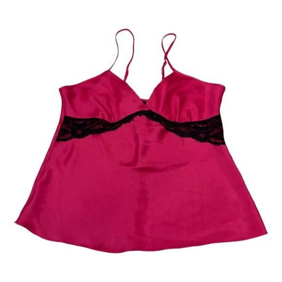 Apt 9 Womens Intimates Top Sz L Pink Satin-Black Lace-Sleeveless Sleepwear - Picture 9 of 10